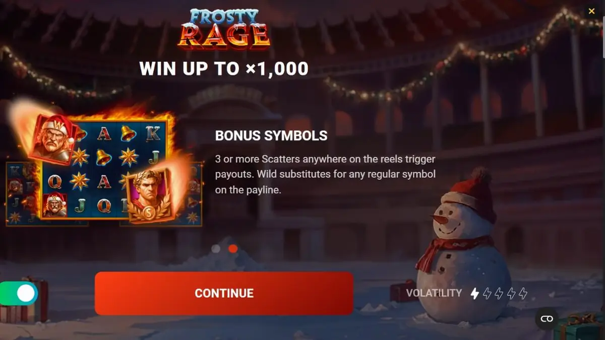 Tampilan visual slot Frosty Rage dengan tema gladiator Natal
