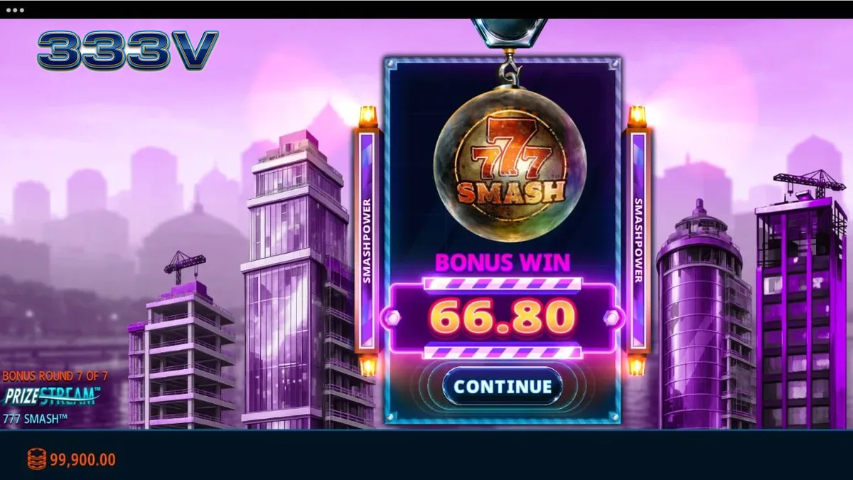 Tampilan visual slot 777 Smash dengan tema konstruksi dan bola penghancur